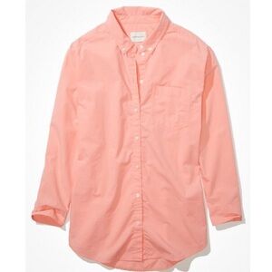 AE OVERSIZED BUTTON-UP SHIRT - pink/orange color